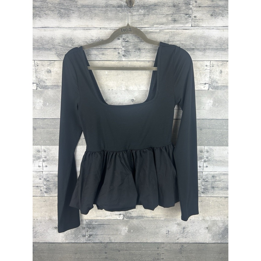 Silence + Noise Urban Outfitters Womens Medium  Blouse Black Long Sleeve Peplum